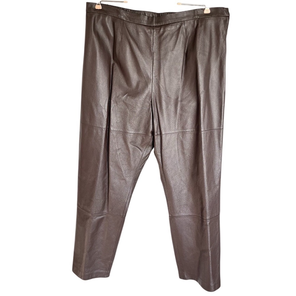 Chocolate Brown Plus Size Genuine Leather Pants 38" High Rise Straight Leg NWT